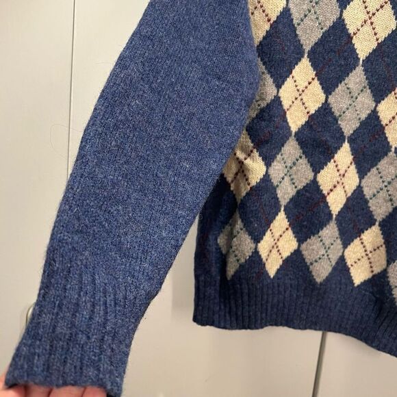 Highlands Shetland 100% Wool Blue White Diamond Sweater - Large - Picture 6 of 7